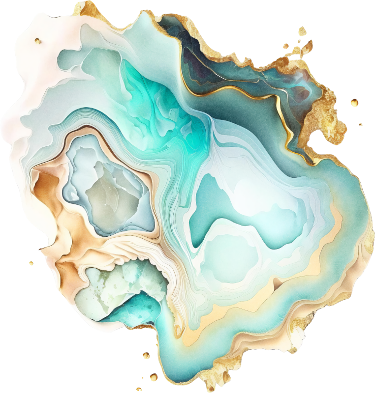 Cyan and gold ink art geode